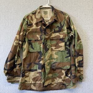 80s US Military Woodland Camo Combat Hot Weather Coat Mens Small Regular Ripstop